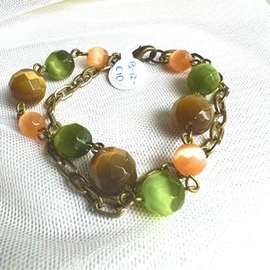 Genuine Gemstone Cat’s Eye Brass Chain Bracelet - Handmade NWT